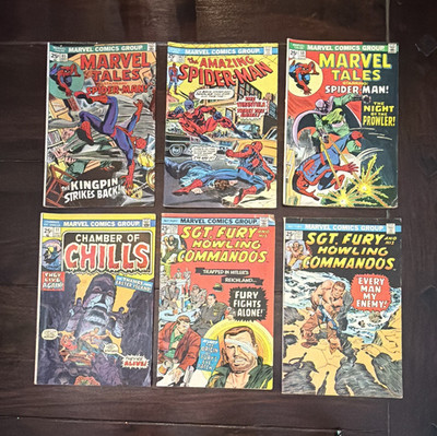 1970s Marvel Comic Lot of 6 Bronze Age - Amazing Spider-Man Sgt Fury Horror