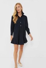 Tuckernuck Navy Blue Crepe Callahan Shirt Dress Ruffle Hem Size Large