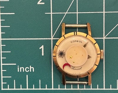 Rare Vintage Swiss Watch Consul Lunastar Manual 17 Jewel Gold Plaque 20 Women's