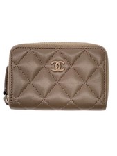 Card Case Matelasse Calfskin Round PNK Cowhide BEG Women's Used