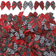 Chuangdi 150 Pcs Christmas Mini Plaid Ribbon Bows Buffalo Classic