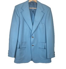Vintage 1970s 40 R Johnny Carson Suit Jacket Light Blue 2Btn Polyester Blazer