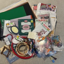 Vintage Cross Stitch Huge Lot Hoops Aida Cloth DMC Floss Kits Patterns More