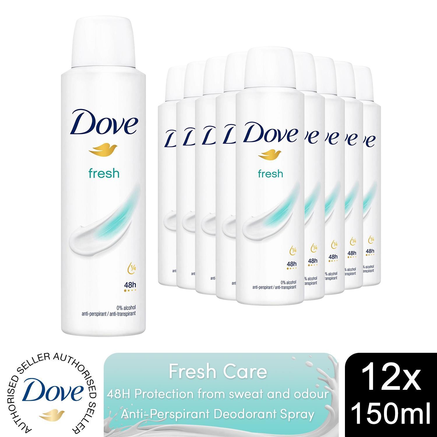 Dove Fresh Anti-Perspirant with 48H Sweat Protection Deo for Women 150ml, 12pk