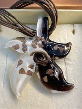 New Murano Glass Starfish Pendant Necklace Gold Foil Italy Large Art Glass Z11 
