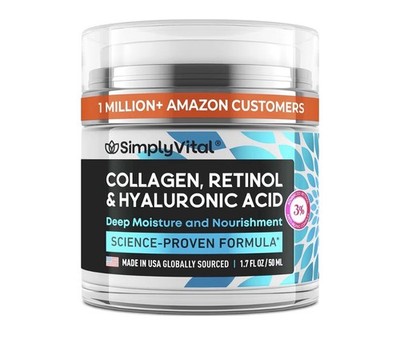 Simply Vital Collagen Retinol Hyaluronic Acid Moisturizer Cream Anti-Aging 1.7  