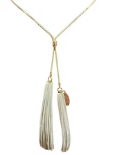 Cara New York Signed Lariat Necklace Gold Snake Chain With Two Dangling Tassels