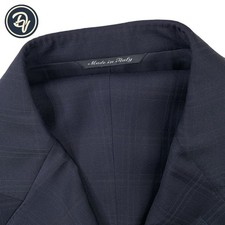 Mens 44 R Canali Blue Label " Classic Cut " Navy Blue Windowpane Plaid Suit