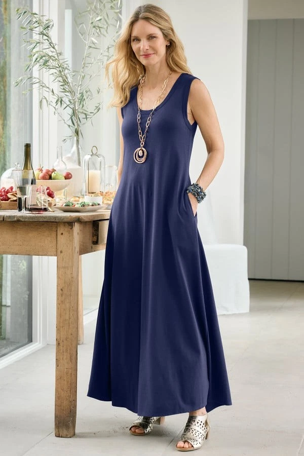 Cotton Casual Solid Sleeveless Maxi Dresses for Women for sale | eBay