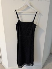 Ann Taylor Black Floral Lace Sheath Dress Square Neck Strappy Lined Size 12