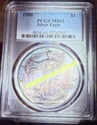 1990 Silver American Eagle PCGS MS63 Toned On Both Sides