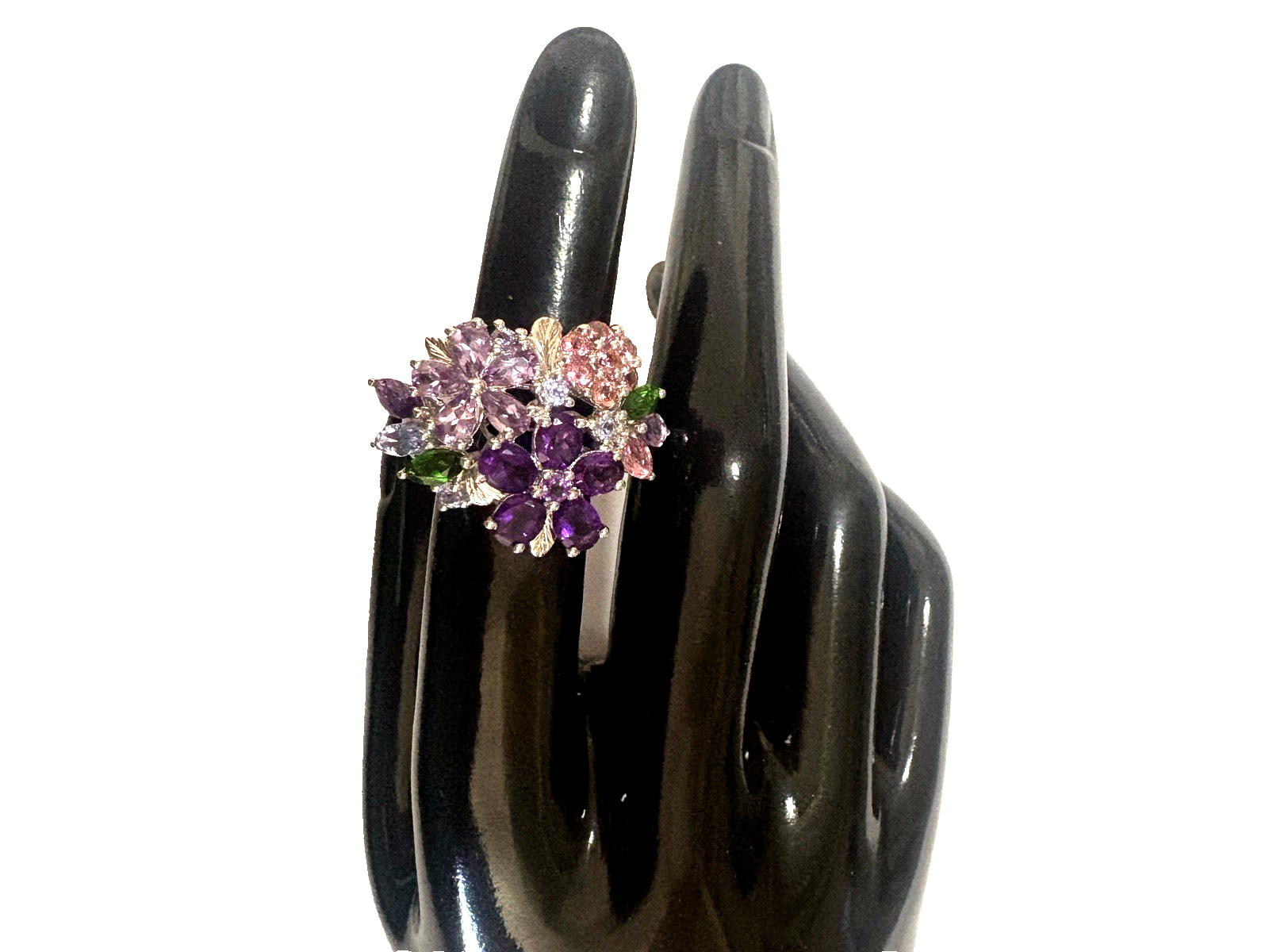 Multi Stone Amethyst Flower Cluster Cocktail Ring… - image 1