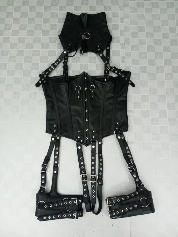 Real Leather Corset Body Harness Adjustable Thigh Straps Restraint Custom Size - Image 3 of 4