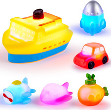 6 Pack No Hole Floating Bath Toy Set, Light up Color Changing for Baby Kids