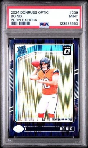 Bo Nix - 2024 Donruss Optic Purple Shock Prizm #209 Rookie Card PSA 9 Mint