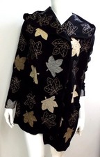 Johnny Was BIYA Draped Embroidered Leaves Sweater SMALL Hood Black Pockets