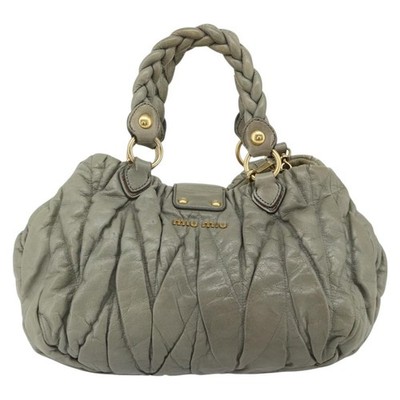 Miu Miu Matelasse Ready Lock Hand Bag Leather 2way Gray Gold Auth