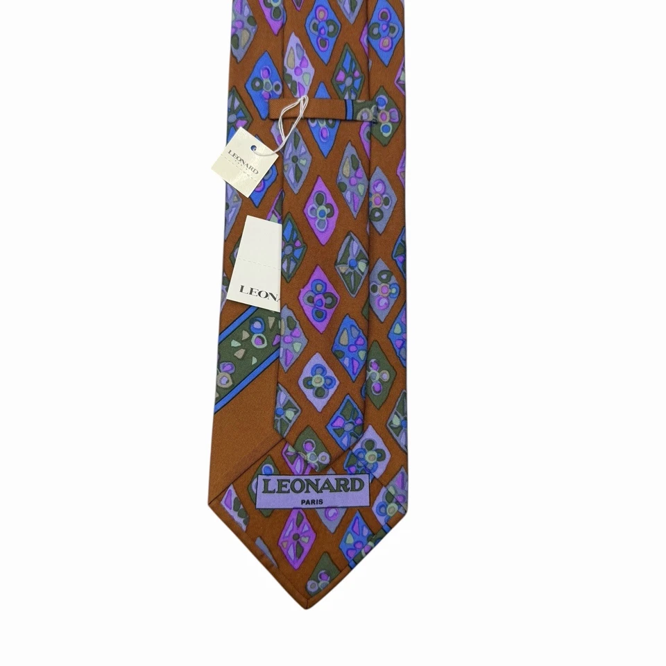 Leonard Paris NUEVA Corbata Para Hombre Geométrica Floral Multicolor 100% Seda 3 5/8" x 55.5" Foto 3 de 4