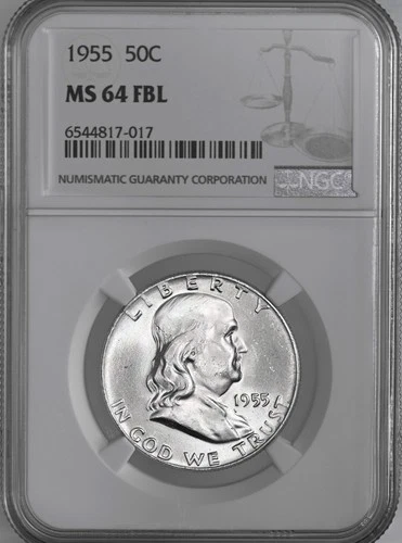 1955-P 50C FRANKLIN SILVER HALF DOLLAR (BUGS VARIETY) NGC MS64 FBL #6544817-017