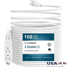 100ft 3 Outlet Extension Cord 10A 125V Indoor Outdoor Heavy Duty UL Listed New