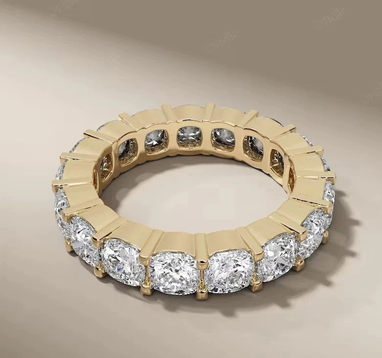 Anillo banda de eternidad de lujo de oro amarillo de 14 quilates sólido diamante natural corte redondo de 5,00 quilates Foto 2 de 4