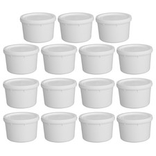 [Set of 15] White 1 Litre Plastic Food Storage Containers with Lids Buckets Tubs