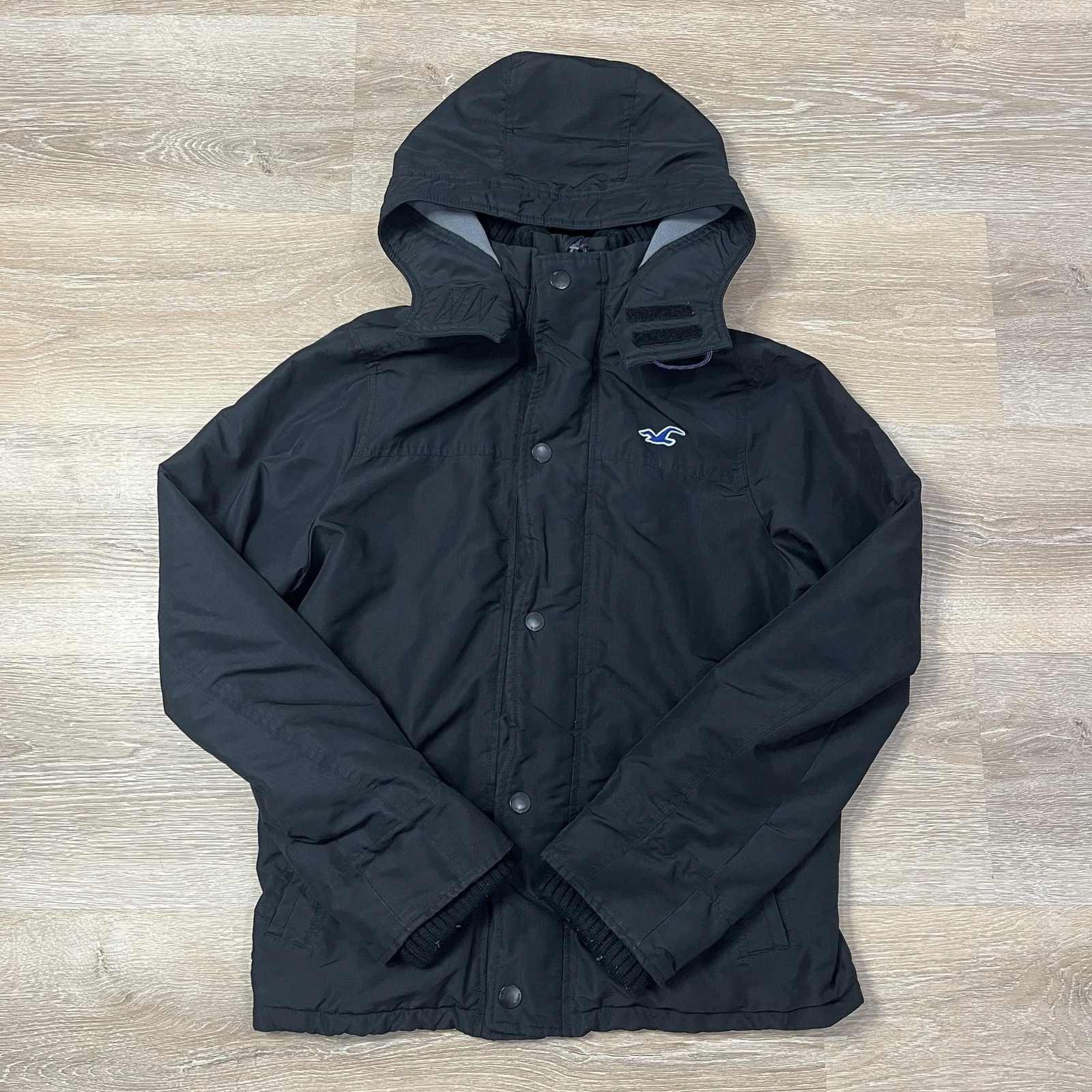 Hollister Jacket Mens Large Black All Weather Hooded Lined Winter Coat