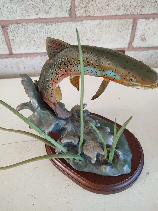 "Noble Brown" by Franz Dutzler Fly Fishing Trout Sculpture Danbury Mint