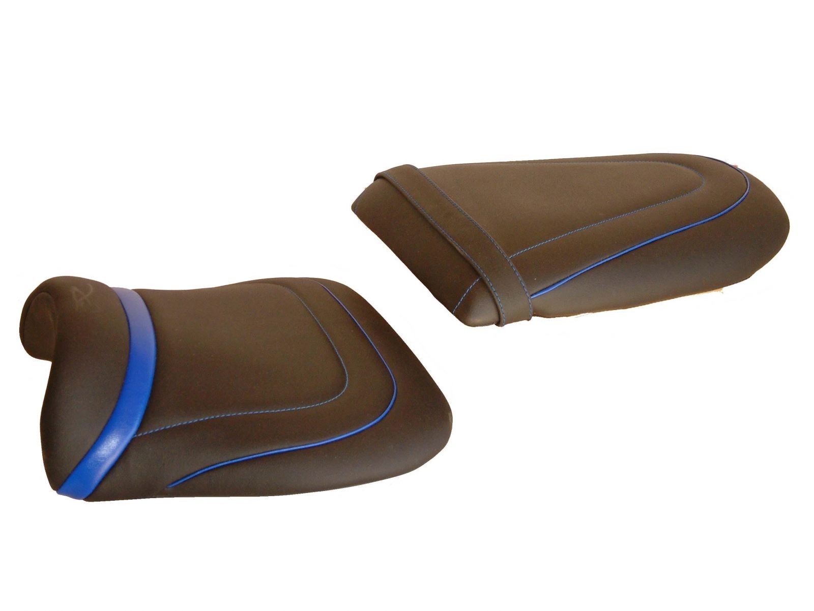 Housse de selle Suzuki GSXR 600 Top Sellerie France revêtement antidérapant noir et bleu pour moto