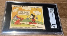 1935 Gum Inc. Mickey Mouse #1 LET’S MAKE HOOP-EE! SGC GRADED 1 VERY RARE!!!