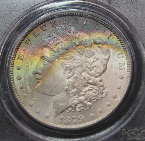 1879 Morgan Silver Dollar Vibrant Rainbow Toning PCGS MS63 Color Toned Coin