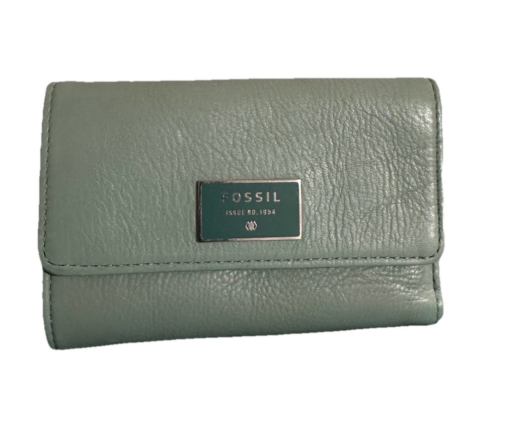 2 Fossil Wallets Dawson Pebbled Leather Green & M… - image 1