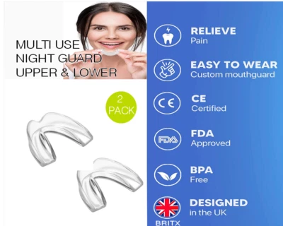 Gum Shield Zahn Klar Gel Mundschutz Nachtzähne Schleifen - 2 Stück/Packung