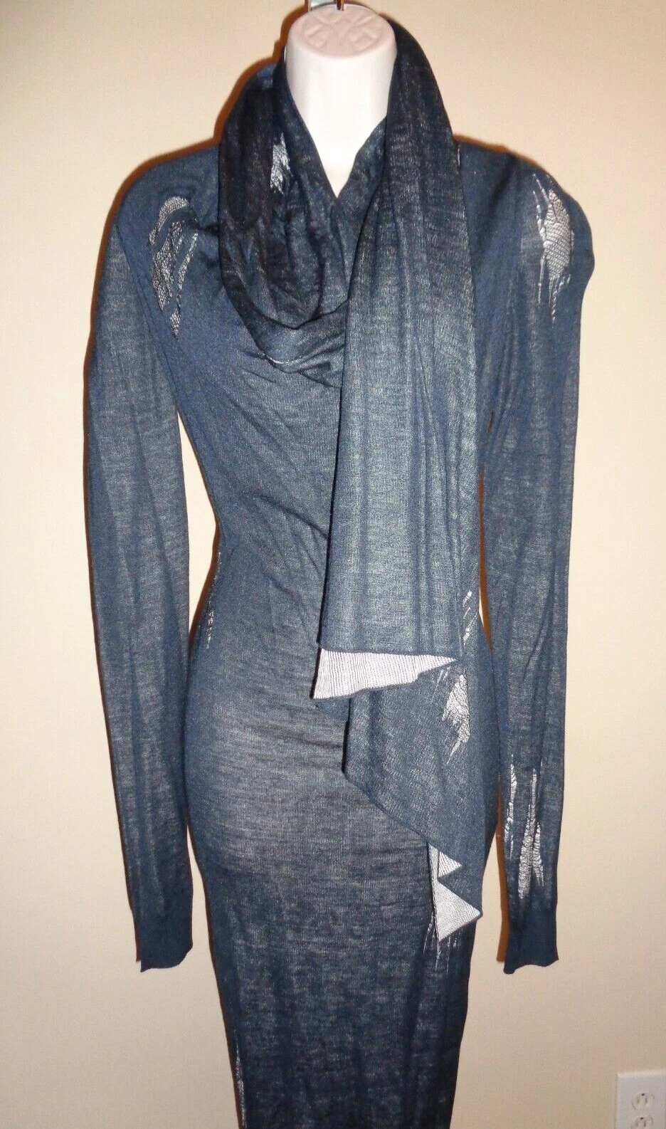 ALEXANDER MCQUEEN ABITO MIDI SPETTACOLARE S OUT NUOVO CON ETICHETTE $3.970 ALEXANDER MCKEEN MARINO EFFETTO INVECCHIATO