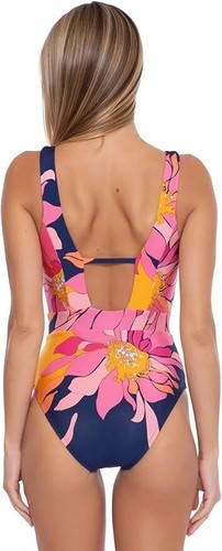 Trina Turk X6636 Breeze Printed Plunge One-Piece Swimsuit, Multi, 10 - Picture 2 of 4