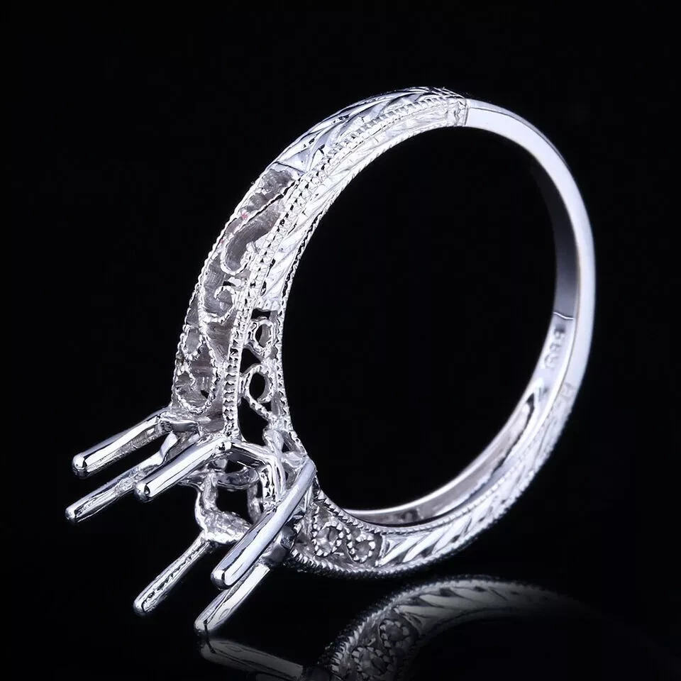 925 SILVER SEMI MOUNT OVAL 9x7MM RING UNIQUE 6 PRONGS SETTING DESIGN - Image 2 of 4