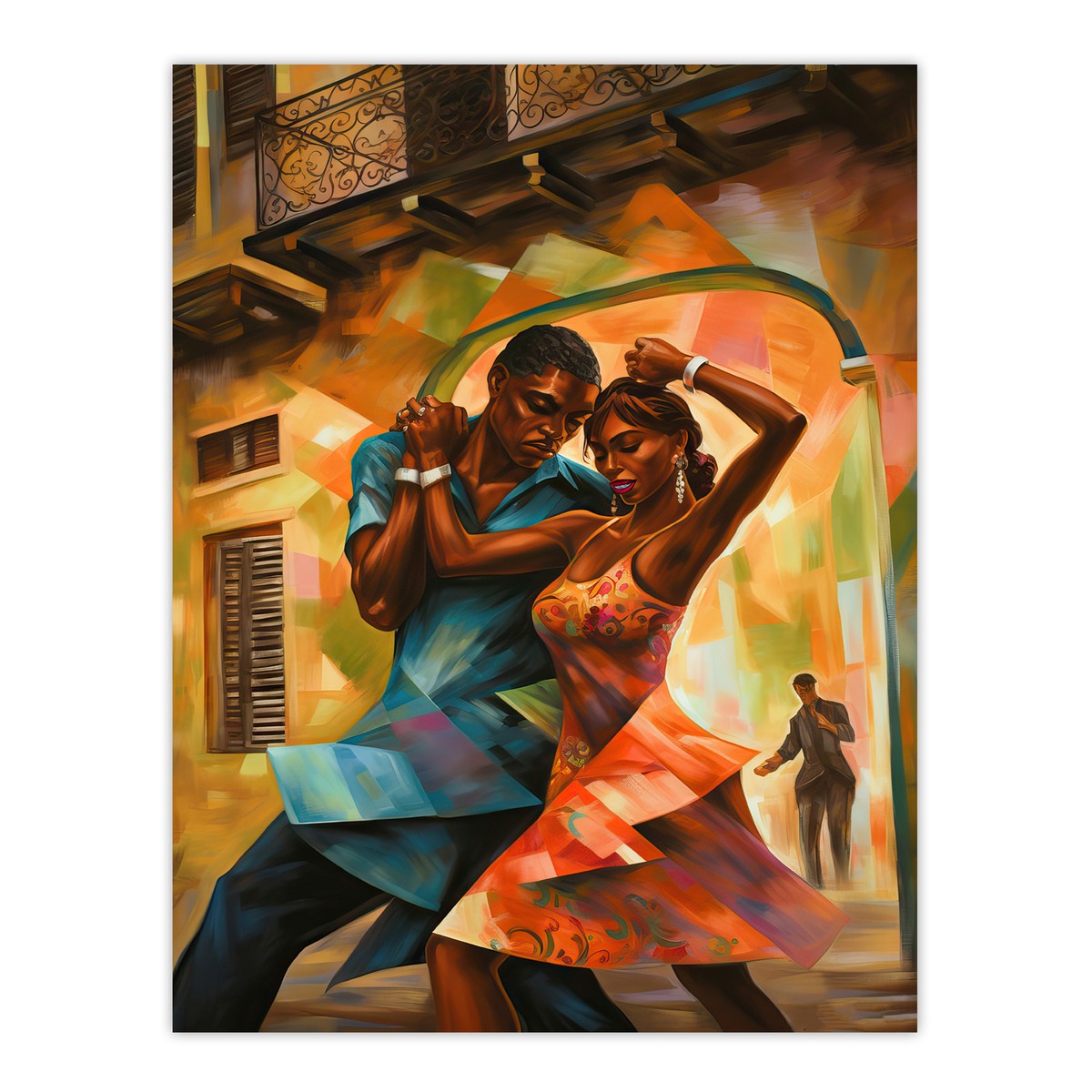 Salsa Cuban Street Dance Colourful Dancing Painting Wall Art Poster Print