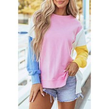 Slit Contrast Round Neck Long Sleeve Sweatshirt