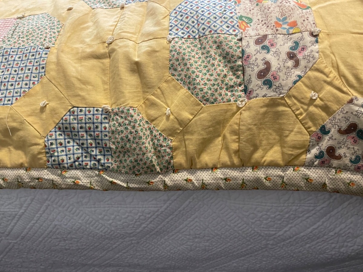 vintage Hand Stitched & Quilted Yellow 75”x70” | eBay