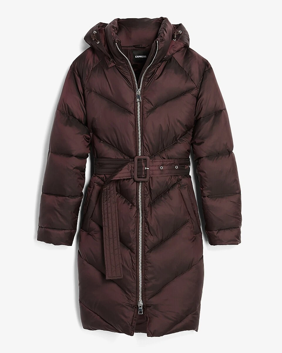 Long belted puffer store jacket express