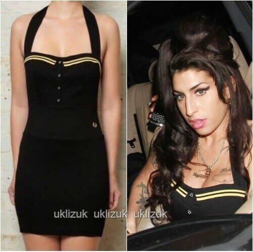 Fred Perry Amy Winehouse Black Halter Neck Mini Dress - Size Fred Perry Amy Winehouse Black Halter Neck Mini Dress - Size