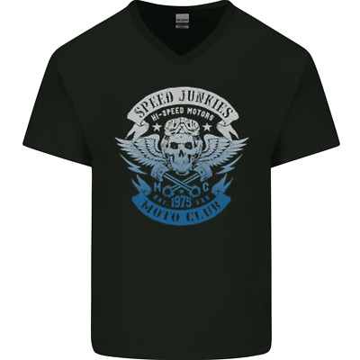High Speed Junkies Biker Motorrad Herren T-Shirt V-Ausschnitt Baumwolle