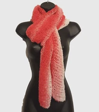 Pink & White Ombre Knit Scarf Split Neckline 12" wide Long Rectangle