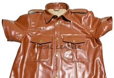 Men's Triple Stitch Shirt Original Brown Leather  Police Uniform Style Shirt