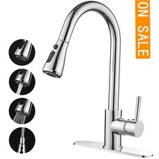 Chrome Single Handle Kitchen Sink Faucet Pull Down Sprayer W/ Cover Deck Mounted