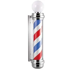 Barber Shop Pole Sign LED Light 34" Rotating Stripes Hair Salon Wall Mounted