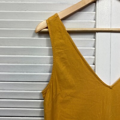 Ghanda Dress Womens Small Mustard Sleeveless Linen Blend V Neck Ladies |  eBay UK