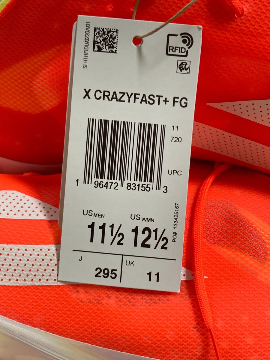 パック Sz 11.5 Men- Adidas X Crazyfast+ FG Citrus Orange White Soccer