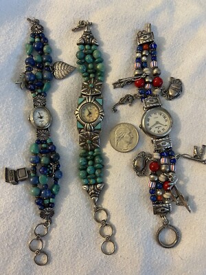 Peyote Bird Santa Fe Sterling Stones Beads Charms Watches Lot Of 3 For Parts
