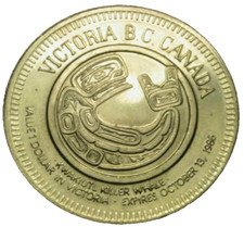 1986 Canada BC Victoria Kwakuitl killer whale $1 dollar token